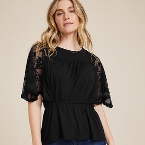 Embroidered Floral Sleeve Peplum Blouse